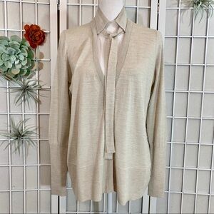 Akris Punto Cream Cardigan With Silk Matchstick Pattern